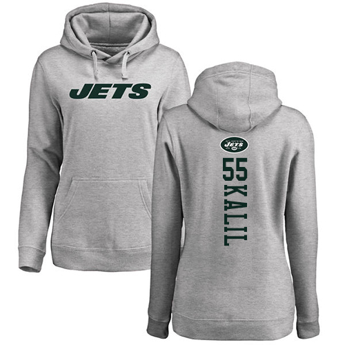 New York Jets Ash Women Ryan Kalil Backer NFL Football 55 Pullover Hoodie Sweatshirts